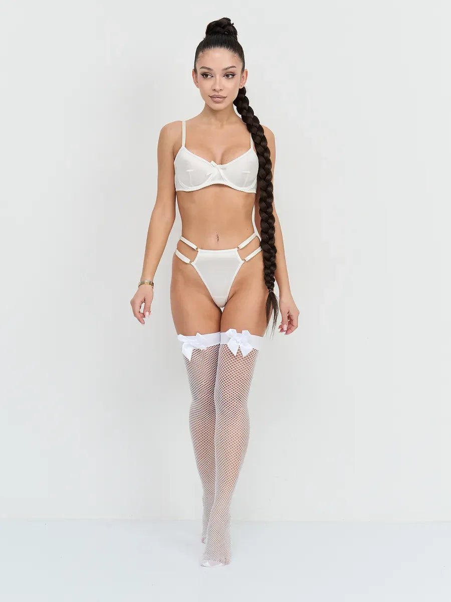 Meia-Calça Branca Brilhosa com Laço GiftMe