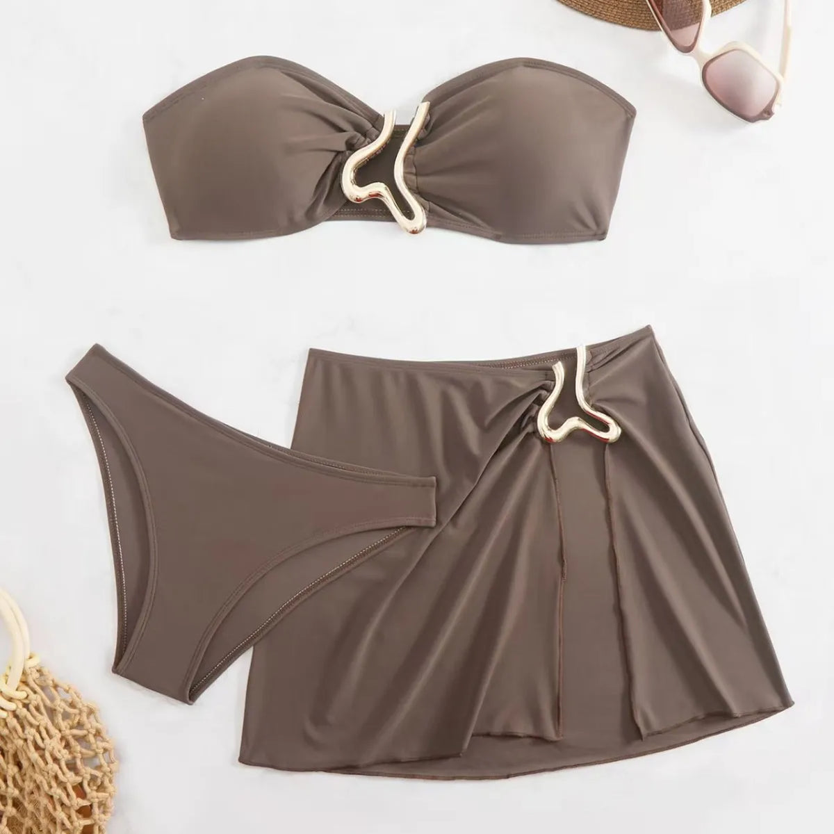 Conjunto Biquíni e Saia Serena d'Oro Coffe